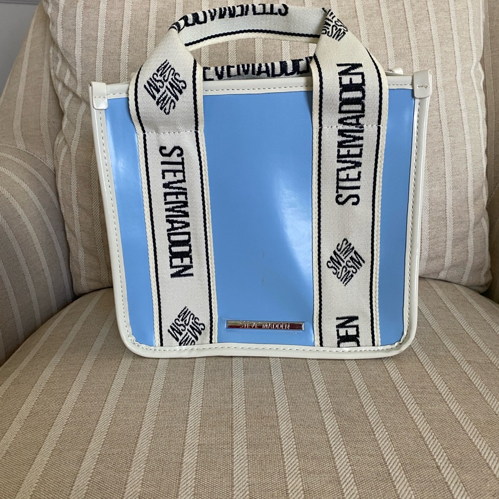 Steve Madden Light Blue Tote with Cream Straps